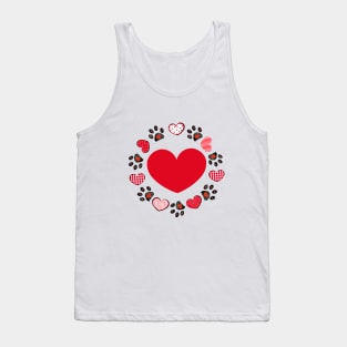 Retro red hearts and doodle paw prints Tank Top